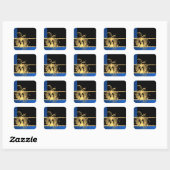 Blauw goud en zwart monogram vierkante sticker (Vel)