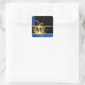 Blauw goud en zwart monogram vierkante sticker (Tas)