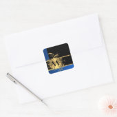 Blauw goud en zwart monogram vierkante sticker (Envelop)
