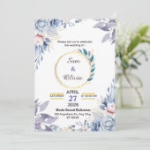 Blauw Goud Esthetische Waterverf Flower Wedding Kaart (Staand voorkant)