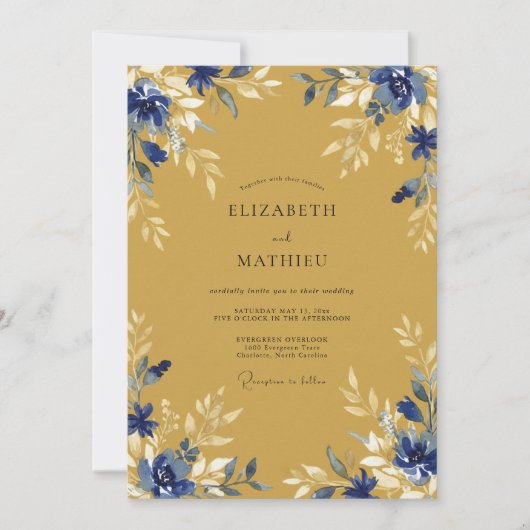 Blauw Goud Ethische Bruiloft Kaart (Voorkant)