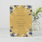 Blauw Goud Ethische Bruiloft Kaart (Staand voorkant)