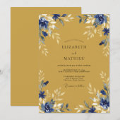 Blauw Goud Ethische Bruiloft Kaart (Voorkant / Achterkant)