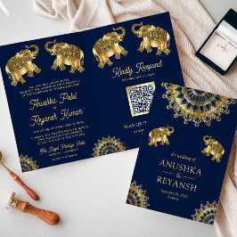 Blauw Goud Etnische Olifanten Indiase QR Code Huwe