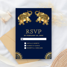 Blauw Goud Etnische Olifanten Indiase RSVP Kaartje