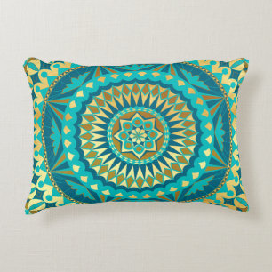Blauw Goud Fantasie Mandala Accent Kussen