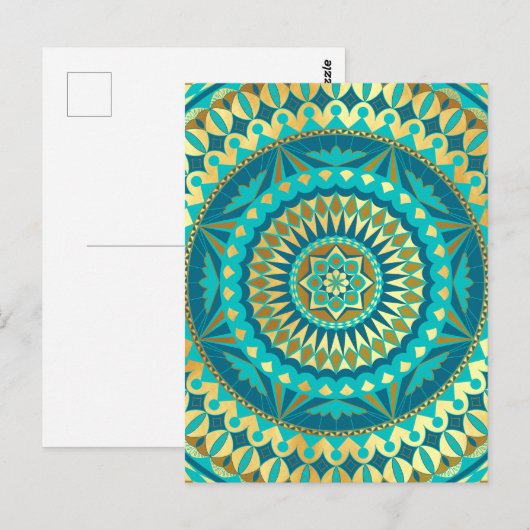 Blauw Goud Fantasie Mandala Briefkaart (Voorkant / Achterkant)