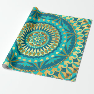 Blauw Goud Fantasie Mandala Cadeaupapier