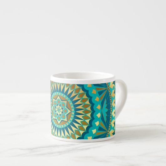 Blauw Goud Fantasie Mandala Espresso Kop (Voorkant rechts)