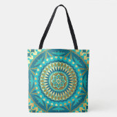 Blauw Goud Fantasie Mandala Tote Bag (Voorkant)