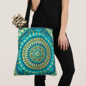 Blauw Goud Fantasie Mandala Tote Bag (Dichtbij)