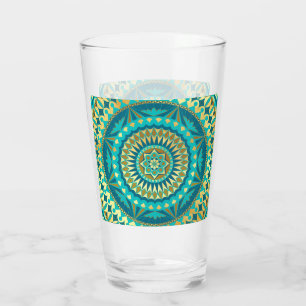 Blauw Goud Fantasy Mandala Glas