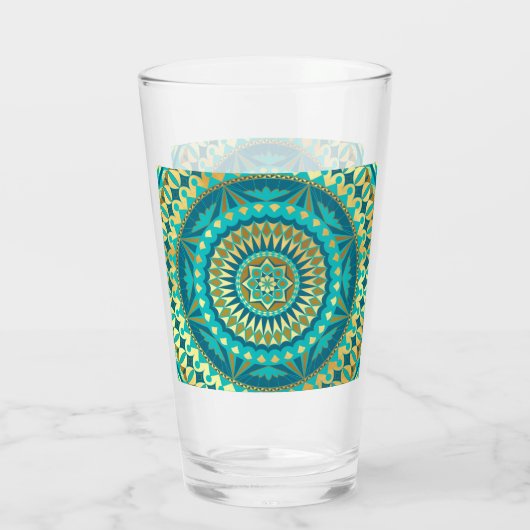 Blauw Goud Fantasy Mandala Glas (Achterkant)