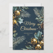 Blauw Goud Feestelijke Elegante Kerst Feestdagenkaart (Voorkant)