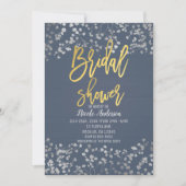 Blauw Goud Folie Baby's Breath Modern Bruidscadeau Kaart (Voorkant)