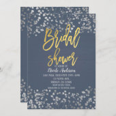 Blauw Goud Folie Baby's Breath Modern Bruidscadeau Kaart (Voorkant / Achterkant)