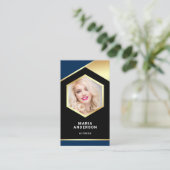 Blauw Goud Folie Model Actrice QR Code Foto Visitekaartje (Staand voorkant)