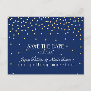 Blauw & Goud Folie Stippen Save The Date Postkaart Aankondigingskaart