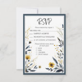 Blauw Goud Formele Elegante Bloemen Bruiloft RSVP (Voorkant)