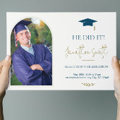 Blauw Goud Foto Afstudeerfeest Uitnodiging