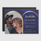 Blauw goud foto boog bruiloft Save the Date kaart Magnetische Uitnodiging (Voorkant / Achterkant)