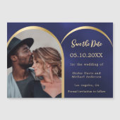 Blauw goud foto boog bruiloft Save the Date kaart Magnetische Uitnodiging (Voorkant)