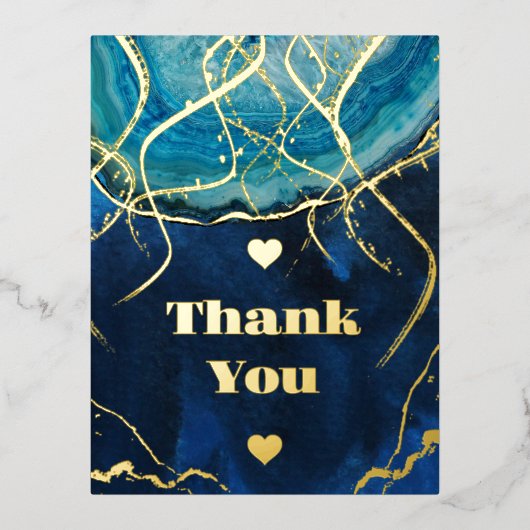 Blauw Goud Galaxy Agaat Bruiloft Folie Uitnodiging Briefkaart (Voorkant)