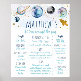 Blauw Goud Galaxy Space Eerste Verjaardag Mileston Poster