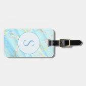 Blauw Goud Gedrukt Marmeren Patroon Custom Monogra Bagagelabel (Voorkant horizontaal)