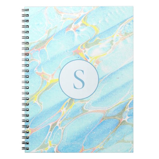 Blauw Goud Gedrukt Marmeren Patroon Custom Monogra Notitieboek (Voorkant)