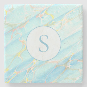 Blauw Goud Gedrukt Marmeren Patroon Custom Monogra Stenen Onderzetter