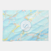 Blauw Goud Gedrukt Marmeren Patroon Custom Monogra Theedoek (Horizontaal)