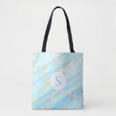 Blauw Goud Gedrukt Marmeren Patroon Custom Monogra Tote Bag (Voorkant)