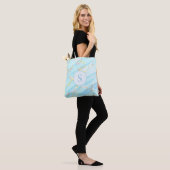Blauw Goud Gedrukt Marmeren Patroon Custom Monogra Tote Bag (Op model)