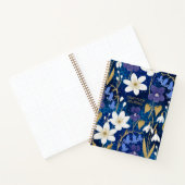 Blauw & Goud Geïllustreerd Bloemen Dankbaarheidsbl Notitieboek (Binnen)