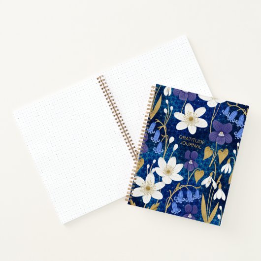 Blauw & Goud Geïllustreerd Bloemen Dankbaarheidsbl Notitieboek (Binnen)