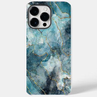 Blauw Goud Geïllustreerd Marmer iPhone 14 Pro Max Hoesje