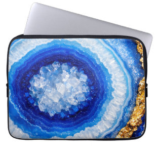 Blauw Goud Geode Hars Patroon Laptop Sleeve