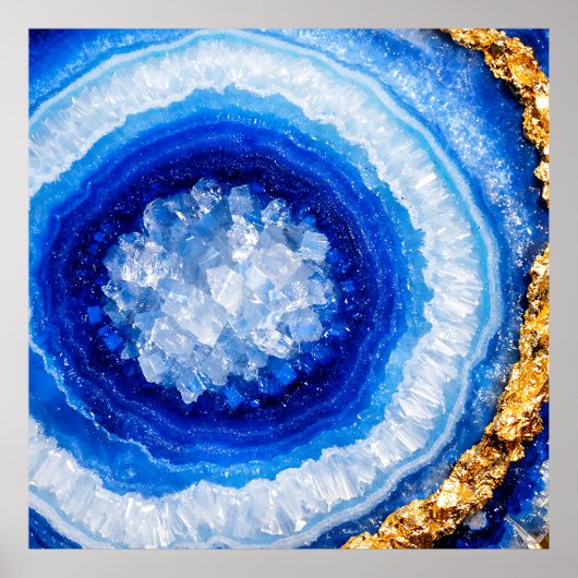 Blauw Goud Geode Hars Patroon Poster (Voorkant)