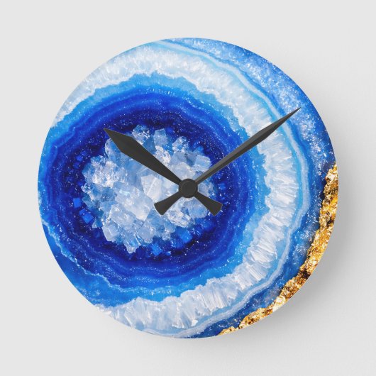 Blauw Goud Geode Hars Patroon Ronde Klok (Voorkant)