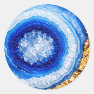 Blauw Goud Geode Hars Patroon Ronde Sticker