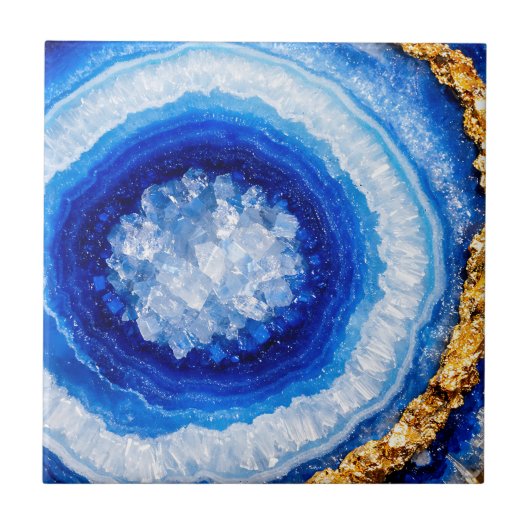 Blauw Goud Geode Hars Patroon Tegeltje (Voorkant)