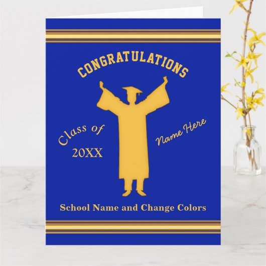 Blauw, Goud Gepersonaliseerde Afstuderen Kaarten v (Gele Bloem)