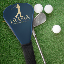 Blauw & Goud Gepersonaliseerde Monogram Golfer Golfheadcover