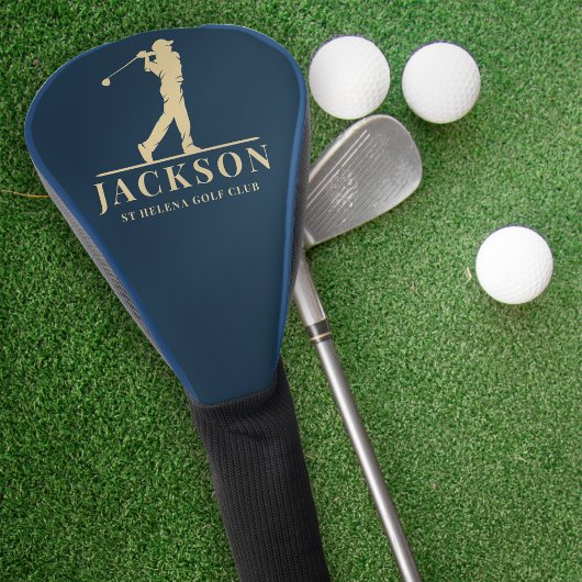 Blauw & Goud Gepersonaliseerde Monogram Golfer Golfheadcover