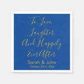Blauw & Goud Gepersonaliseerde Script bruiloft rec Servet (Voorkant)