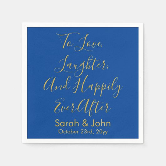Blauw & Goud Gepersonaliseerde Script bruiloft rec Servet (Voorkant)
