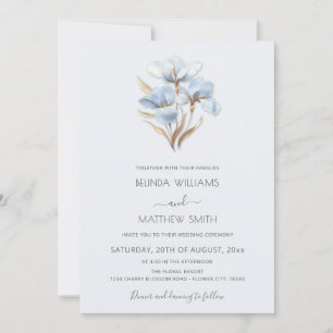 Blauw Goud Gestileerde Bloemen Minimalistisch Kaart