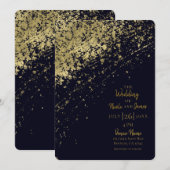 Blauw & Goud Glamour Paint Splatter Modern Wedding Kaart (Voorkant / Achterkant)