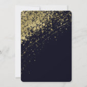 Blauw & Goud Glamour Paint Splatter Modern Wedding Kaart (Achterkant)